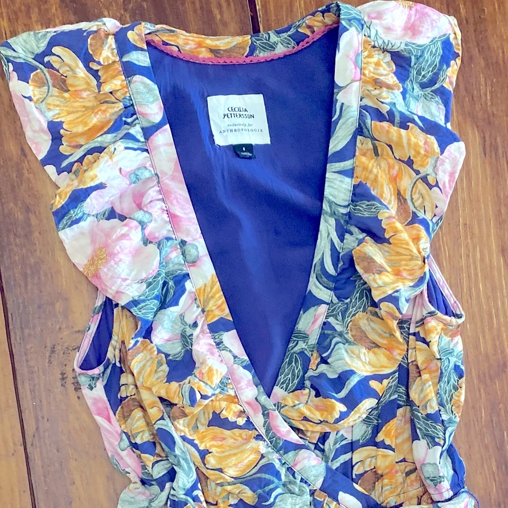 Anthropologie Cecilia Pettersson Wrap Mini Dress size small floral tropical - Picture 5 of 13